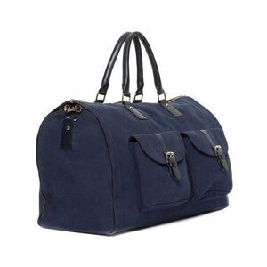 Hook + Albert Navy Blue Large Leather Garment Waxed Canvas Weekender Duffle Bag